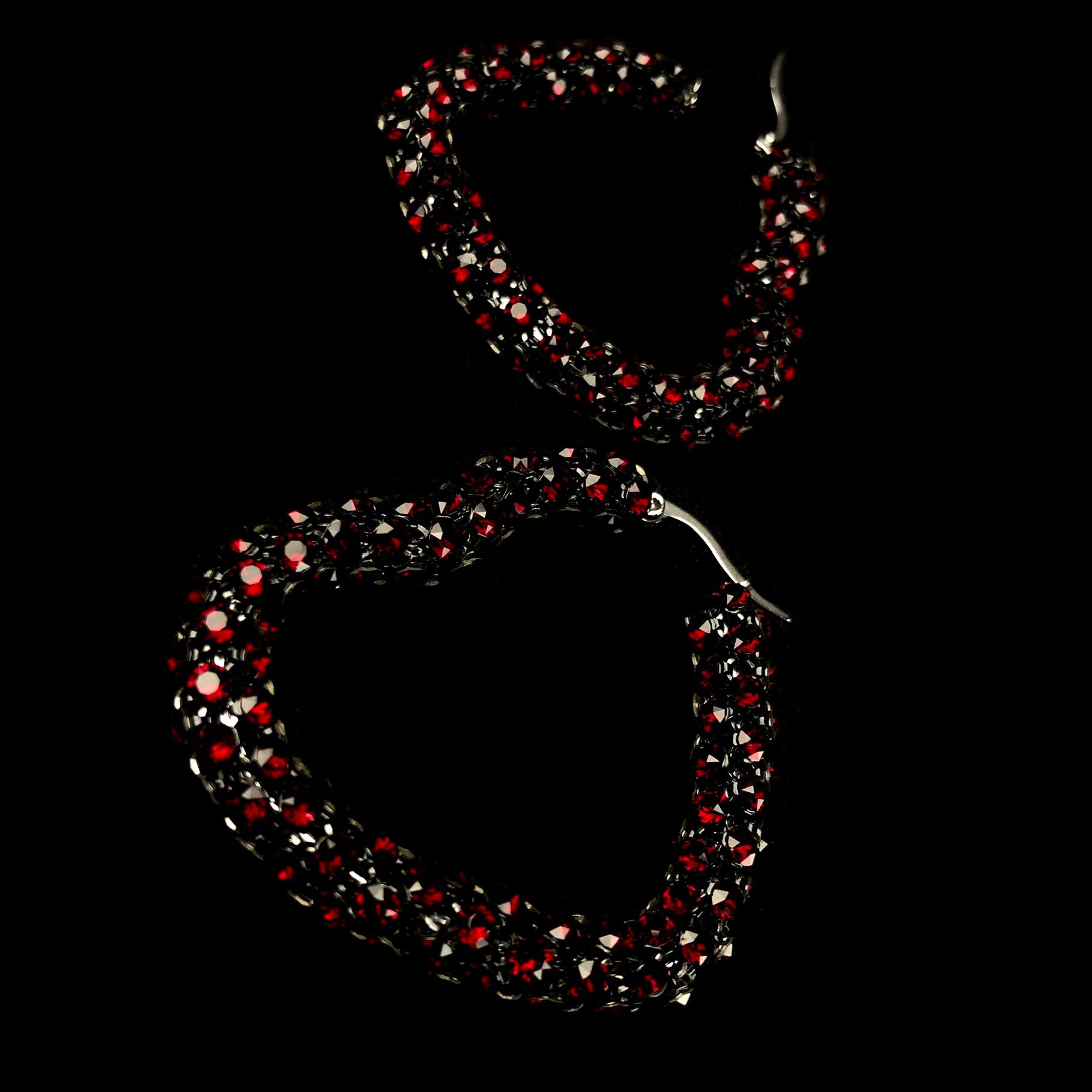 Small Dark Red HEART Swarovski Crystal Hoop Earrings
